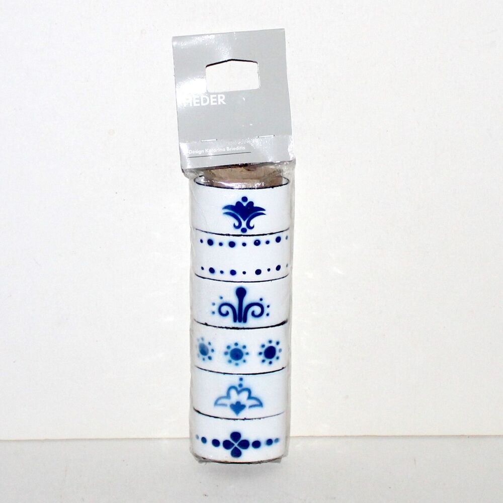Ikea Heder 6 Napkin Rings metal enamel white blue NEW Katarina Brieditis scandi